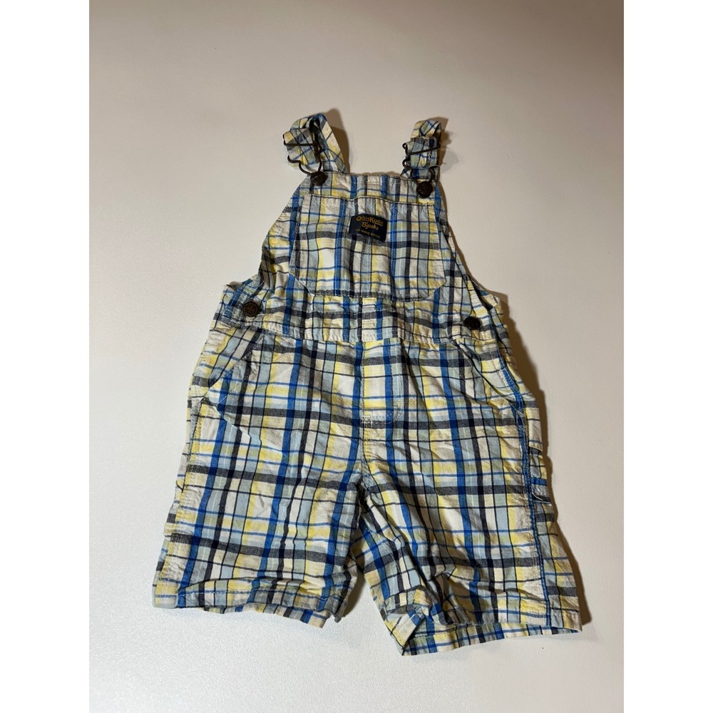 OshKosh B'gosh Overall Shorts Boys' 24 Months Blue Yellow Plaid Vestbak Cotton